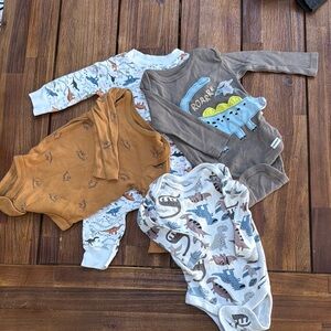 Kids Dinosaur Print One Piece Set - Brown, Gray, White